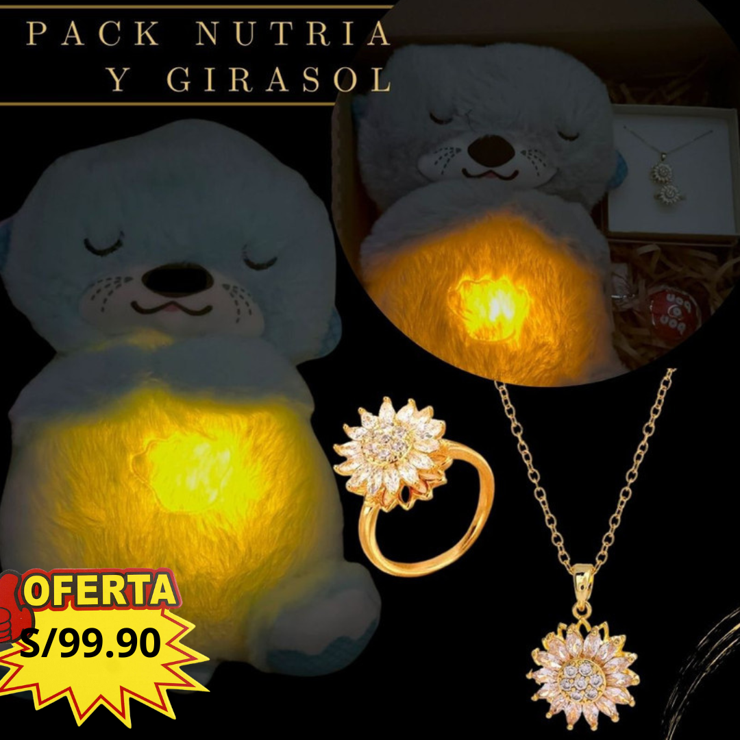 PACK NUTRIA CON  ANILLO Y COLLAR GIRASOL-CAJA DE REGALO PARA SAN VALENTÍN