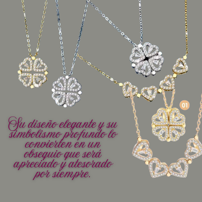 COLLAR MAGNÉTICO DE CORAZÓN Y TRÉBOL DE CUATRO HOJAS – EL REGALO PERFECTO PARA ELLAS